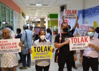 Perkumpulan Penghuni Pemilik dan Pedagang (P4) Cito melakukan aksi protes atas rencana dibangunnya rumah sakit khusus Covid-19.