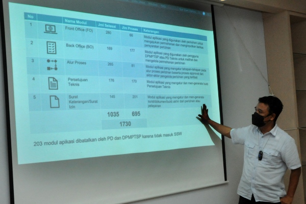Kepala Dinas Komunikasi dan Informatika (Diskominfo) Kota Surabaya, M Fikser memberikan penjelasan kepada awak media massa tentang aplikasi SSW Alfa.