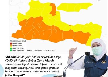Status zonasi sesuai data dari Satgas Covid-19 Nasional menyebutkan per 31 Agustus 2021 menyebutkan Jawa Timur  telah terbebas dari zona merah.