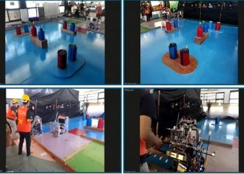 Robot dari tim RIOT ITS ketika menjalankan misinya pada kontes KRAI di KRI 2021 dan berhasil meraih juara 1.