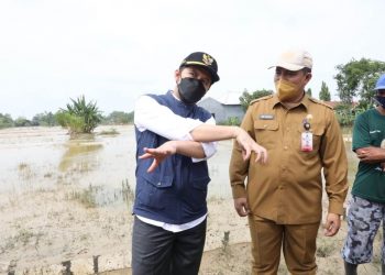 Wakil Gubernur Jatim Emil Elestianto Dardak saat meninjau dampak banjir di Gresik.