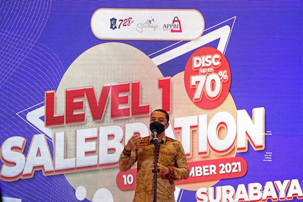 Wali Kota Surabaya Eri Cahyadi membuka Level 1-Salebrationyang pembukaannya digelar di Main Atrium Tunjungan Plaza 6 Surabaya.