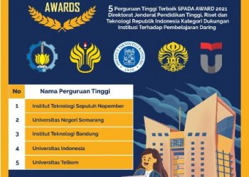 Institut Teknologi Sepuluh Nopember (ITS) menjadi salah satu perguruan tinggi terbaik yang mendukung pembelajaran daring pada SPADA Award 2021.