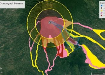 Peta Kawasan Rawan Bencana Gunung Semeru oleh Pusat Vulkanologi dan Mitigasi Bencana Geologi (PVMBG) Kementerian Energi dan Sumber Daya Mineral (KESDM).