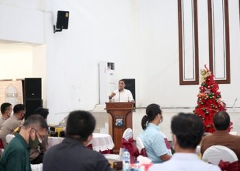 Wali Kota Surabaya Eri Cahyadi dalam rapat persiapan pengamanan Natal dan Tahun Baru (Nataru) 2022 di Gedung Bhara Daksa, Polrestabes Surabaya.
