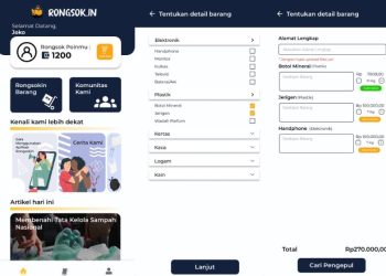 Tampilan aplikasi Rongsokin hasil garapan mahasiswa ITS.