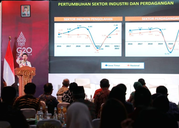 Wakil Gubernur Jawa Timur Emil Elestianto dalam seminar Optimalisasi Pemanfaatan Local Currency Settlement Dalam Mendukung Percepatan Pemulihan Ekonomi Jawa Timur Melalui Peningkatan Daya Saing Perdagangan Internasional.