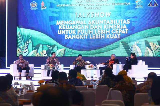 Rapat kerja nasional (Rakernas) bertema 'Mengawal Akuntabilitas Keuangan dan Akuntabilitas Kinerja untuk Pulih Lebih Cepat, Bangkit Lebih Kuat' digelar di Gedung Dhanapala, Kementerian Keuangan, Jakarta.