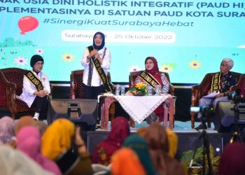 Bunda PAUD Rini Indriyani dalam sosialisasi Peraturan Wali Kota (Perwali) Surabaya nomor 8 tahun 2022 tentang Penyelenggaraan Pengembangan Anak Usia Dini Holistik Integratif.