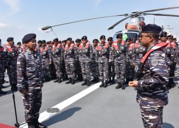 Upacara pelepasan KRI Diponegoro-365 sebelum dikirim mengikuti International Fleet Review (IFR) 2022 di Yokosuka dan Teluk Sagami, Jepang.