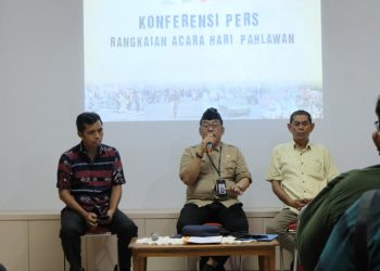 Konferensi pers tentang Parade Surabaya Juang di kantor Diskominfo Pemkot Surabaya.