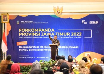 Sekretaris Daerah (Sekda) Jawa Timur Adhy Karyono membuka kegiatan Forum Komunikasi Pendayagunaan Aparatur Negara Daerah Provinsi Jawa Timur 2022.