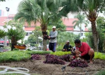 Sejumlah perbaikan dilakukan di Taman Surya sebelum dibuka untuk umum.