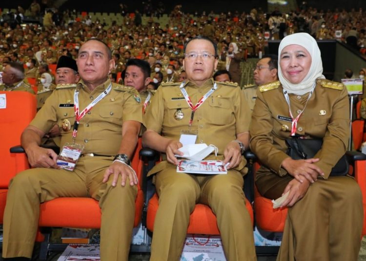 Gubernur Jatim Khofifah Indar Parawansa dalam Rapat Koordinasi Nasional (Rakornas) Kepala Daerah dan Forkopimda Tahun 2023 di Sentul International Convention Center, Bogor.