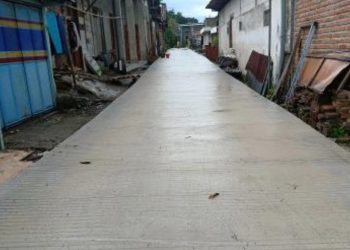 Jalan di Dusun Mlideg, Desa Mlideg, Kecamatan Kedungadem, Kabupaten Bojonegoro yang dirabat beton.