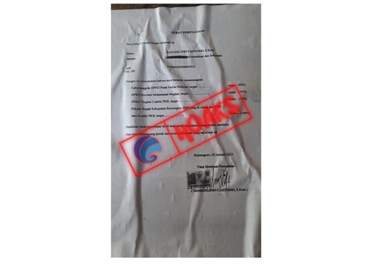 Surat pernyataan yang beredar yang mencatut salah satu pejabat di Pemkab Bojonegoro.