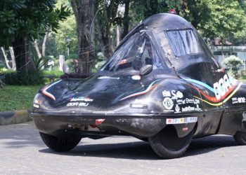 Mobil Sapuangin XI Evo 3, yang dipersiapkan  berkompetisi di ajang Asia Shell Eco-Marathon 2023.