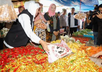 Gubernur Jawa Timur Khofifah Indar Parawansa saat meninjau Pasar Krian Lama, Sidoarjo.