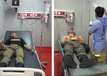 Dua personel Satpol PP dirawat di rumah sakit setelah didianiaya oknum demonstran buruh saat menggelar aksi unjuk rasa kenaikan upah minimum tahun 2024 di Jalan Ahmad Yani Surabaya.