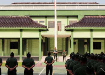 Upacara peringatan Hari Bela Negara di lapangan Kodim Bojonegoro.