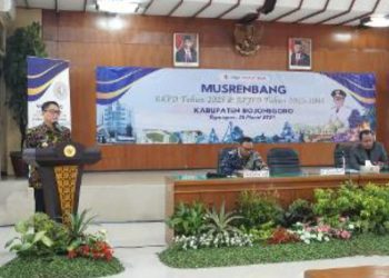 Pj Bupati Bojonegoro Adriyanto dalam Musyawarah Perencanaan Pembangunan Kabupaten di ruang Angling Dharma, gedung Pemkab Bojonegoro.