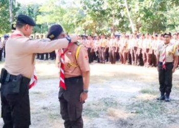 Upacara pembukaan Perjusami) Gerakan Pramuka Saka Wira Kartika tahun 2024 di lapangan Desa Ngunut Kecamatan Dander, Bojonegoro.