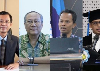 (dari kiri) Prof Ir I Nyoman Pujawan MEng PhD, Prof Drs Ec Ir Riyanarto Sarno MSc PhD, Prof Tohari Ahmad SKom MIT PhD, dan Prof Adi Setyo Purnomo SSi MSc PhD dari ITS.