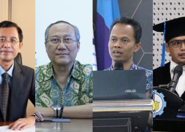 (dari kiri) Prof Ir I Nyoman Pujawan MEng PhD, Prof Drs Ec Ir Riyanarto Sarno MSc PhD, Prof Tohari Ahmad SKom MIT PhD, dan Prof Adi Setyo Purnomo SSi MSc PhD dari ITS.
