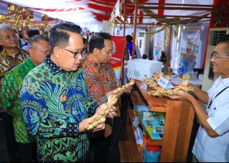 Pj Gubernur Jatim Adhy Karyono mendatangi salah satu stand dalam gelaran Bank Jatim Trade Connect Summit 2024 dengan tema 'Your Opportunity to Connect' di Balai Pemuda, Surabaya.