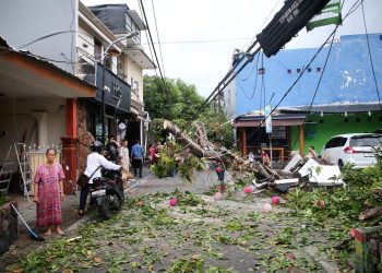 Tim dari Pemkot Surabaya diturunkan untuk membantu warga yang terdampak angin kencang.