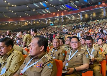 Pj Gubernur Jatim Adhy Karyono saat menghadiri Rapat Koordinasi Nasional (Rakornas) pemerintah pusat  dan pemerintah daerah tahun 2024 di Sentul International Convention Center, Bogor.