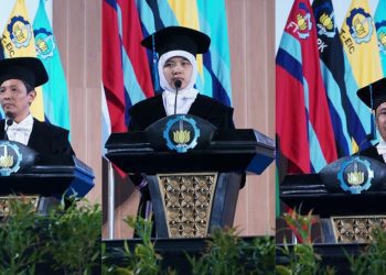 Tiga di antara lima profesor baru yang dikukuhkan ITS di Grha Sepuluh Nopember ITS